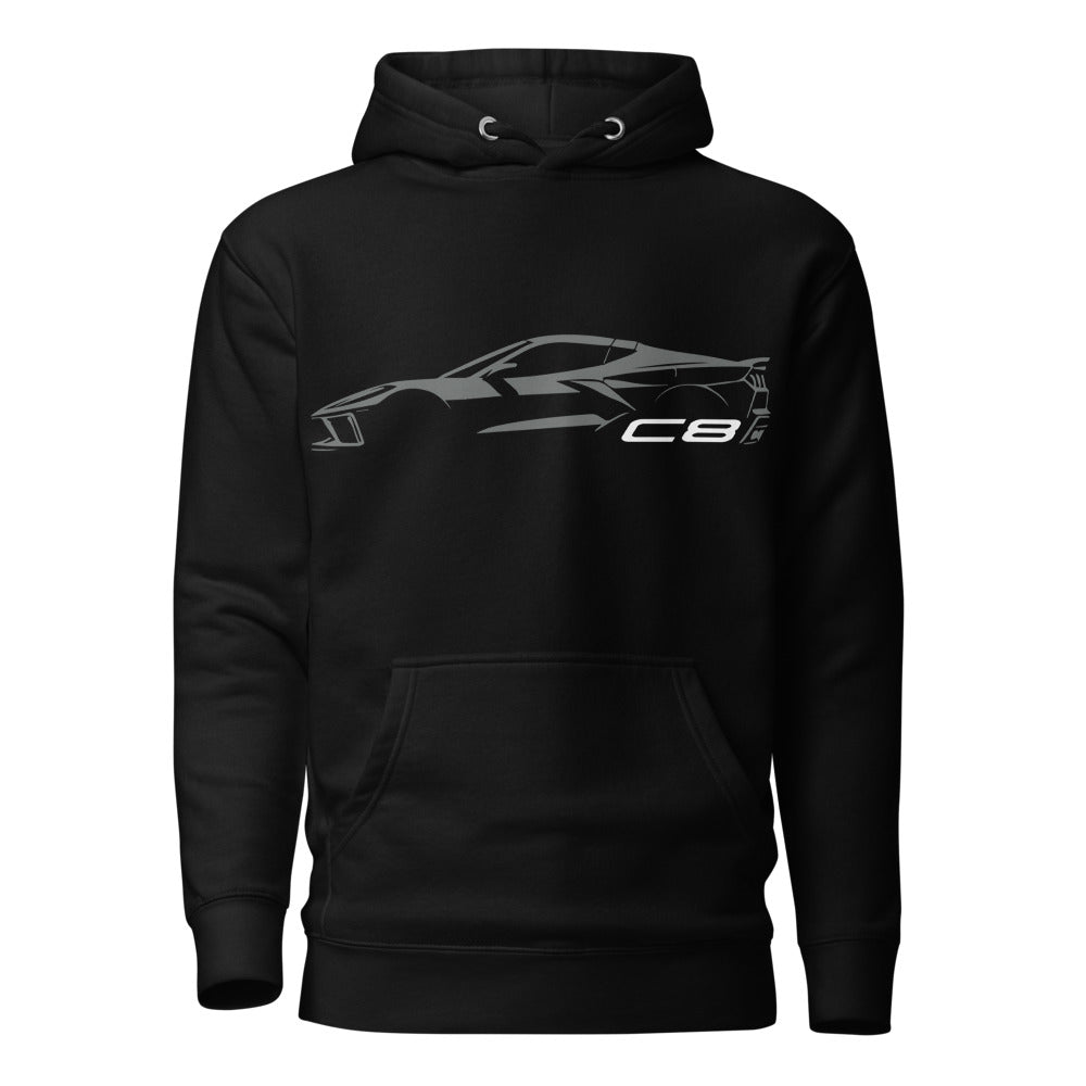 2024 Corvette C8 hoodie for Vette Drivers Hypersonic Gray Minimalist Silhouette Custom pullover