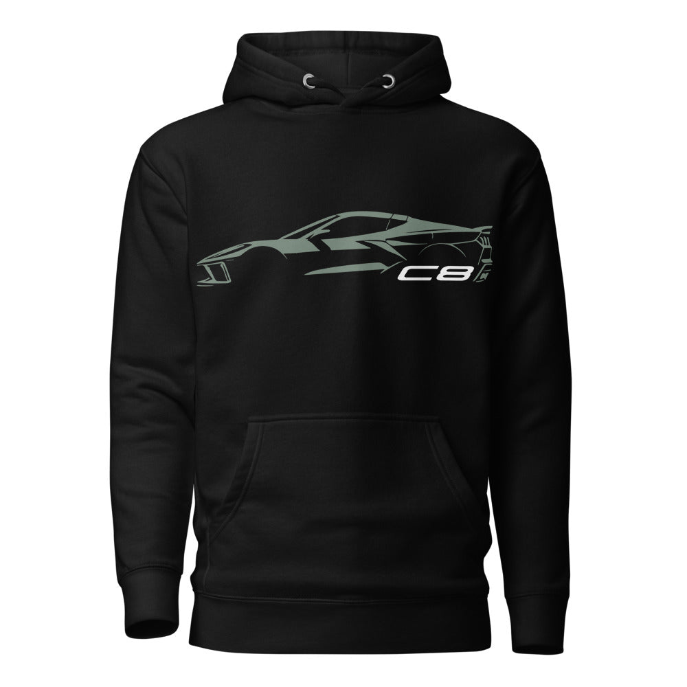 2024 Corvette C8 hoodie for Vette Drivers Cacti Green Minimalist Silhouette Custom pullover