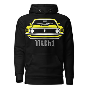 1970 Yellow Mach 1 hoodie for Stang Owners Classic Muscle Car Enthusiasts pullover