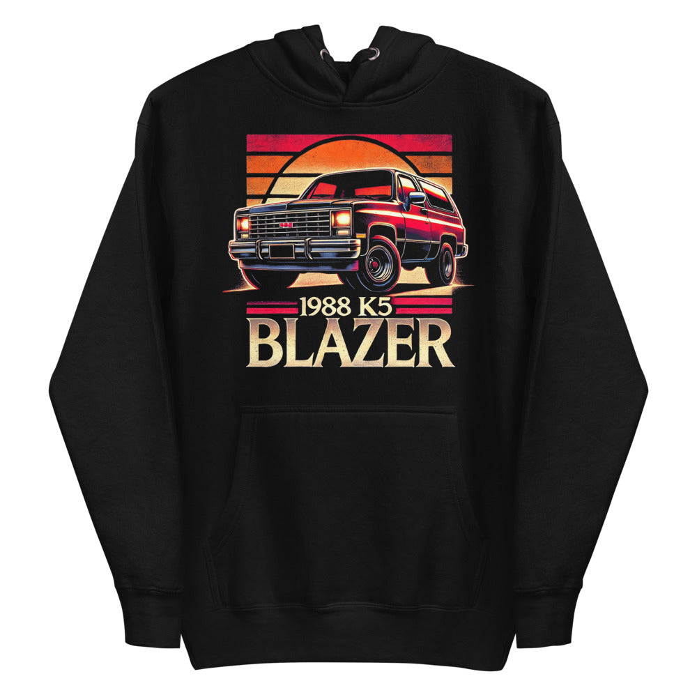 Retro Sunset 1988 K5 Blazer hoodie for Classic Chevy Truck Fans Squarebody Pullover