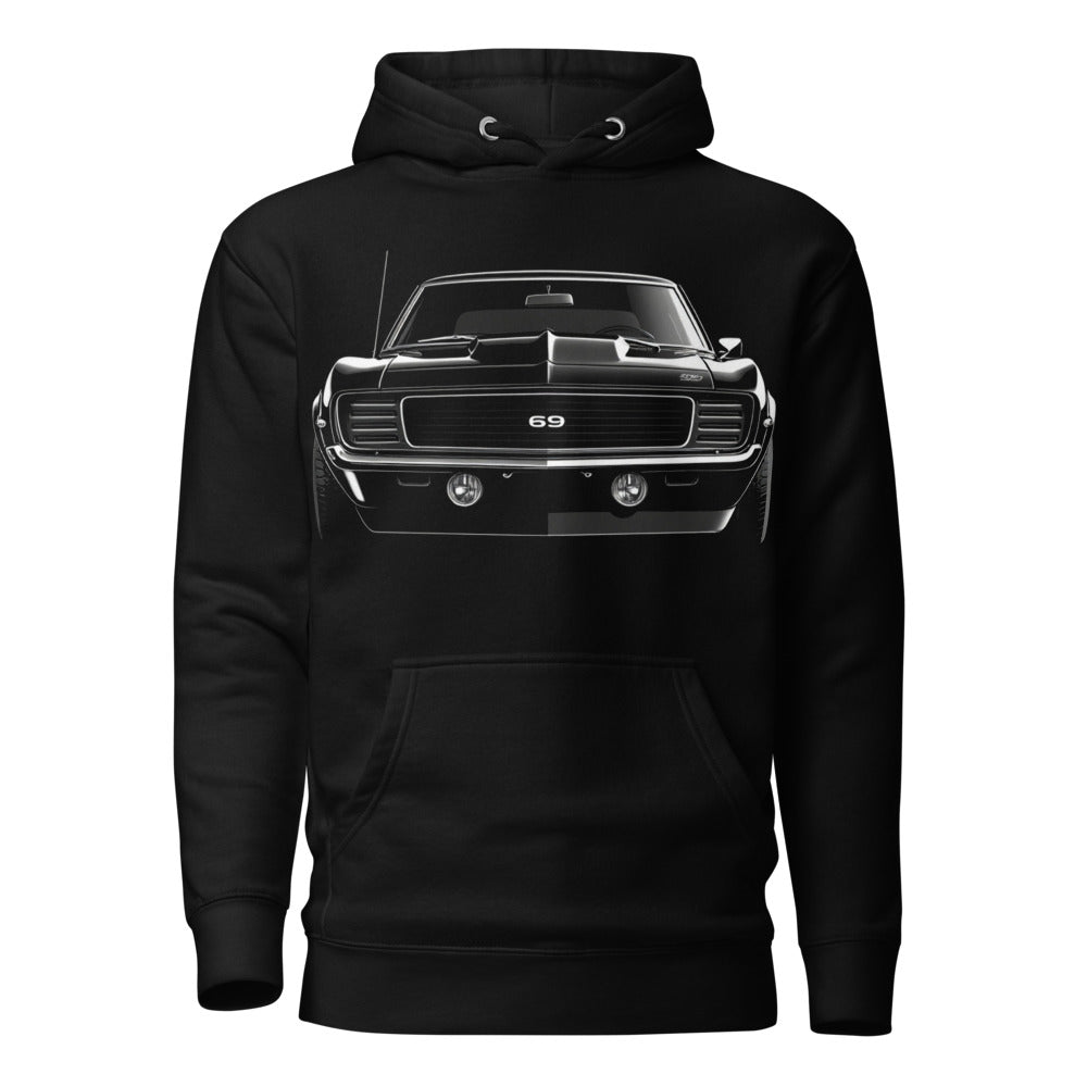 Black 1969 Camaro Restomod hoodie for Muscle car Fans Gearheads