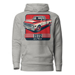 Red and White 1972 Chevy C10 hoodie for American Pickup Truck Owners Retro Automotive