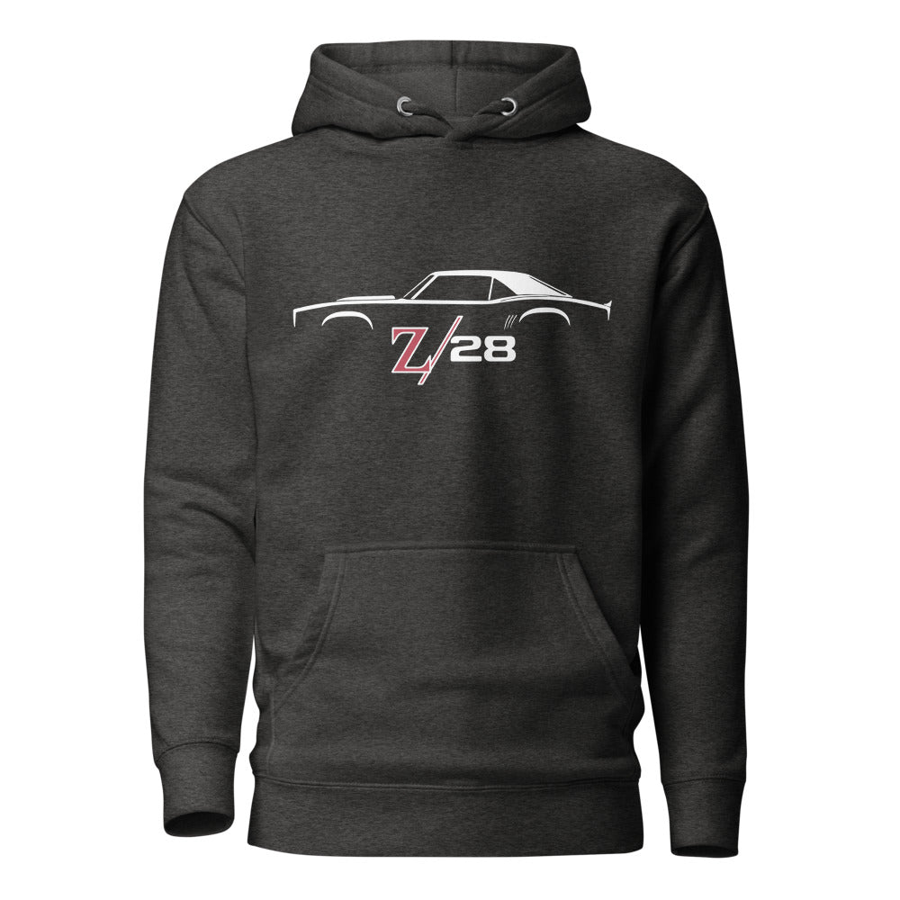 First Gen 1967 1968 1969 Chevy Camaro Z28 Outline Silhouette Classic Car Owners Hoodie Pullover Sweatshirt