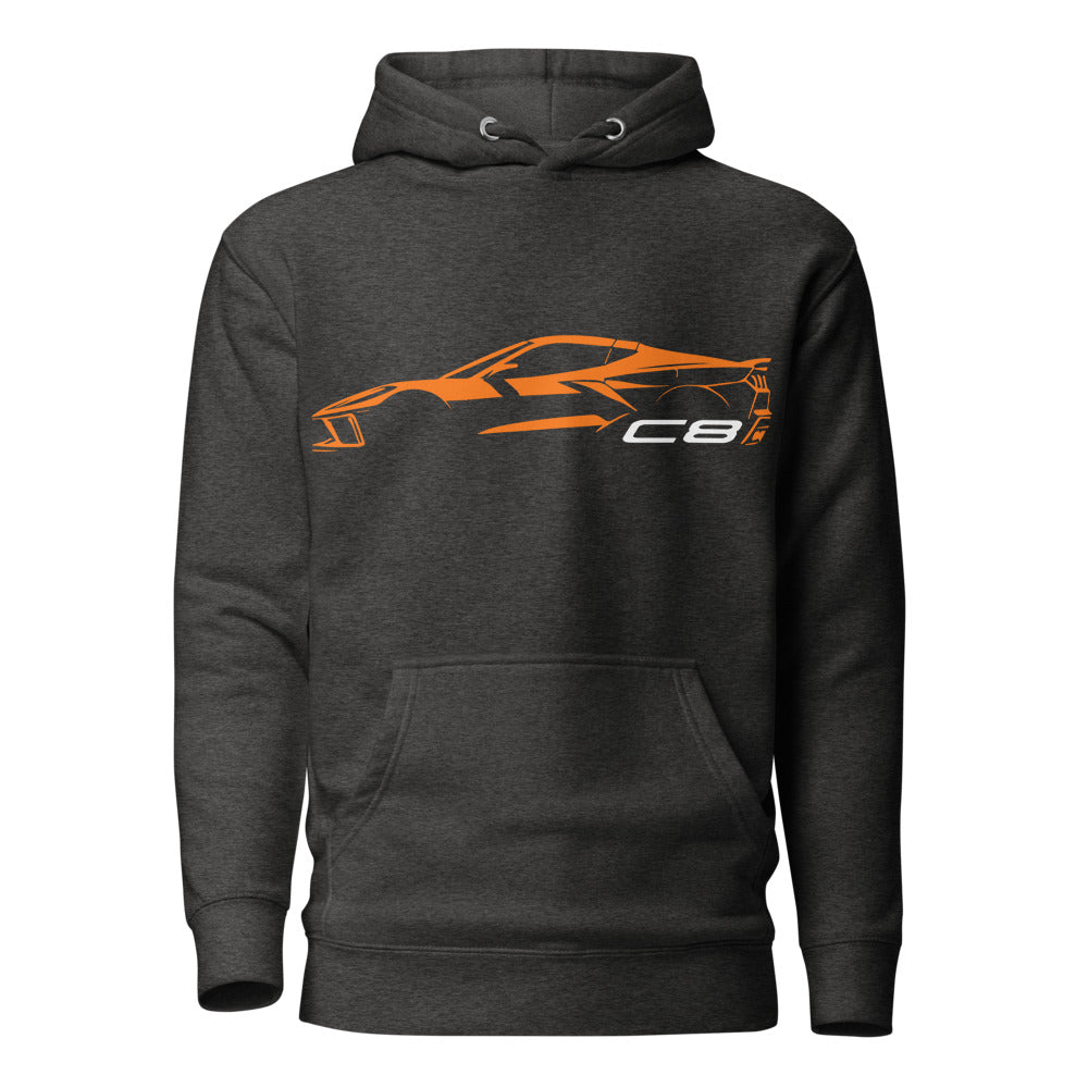 2024 Corvette C8 hoodie for Vette Drivers Amplify Orange Minimalist Silhouette Pullover