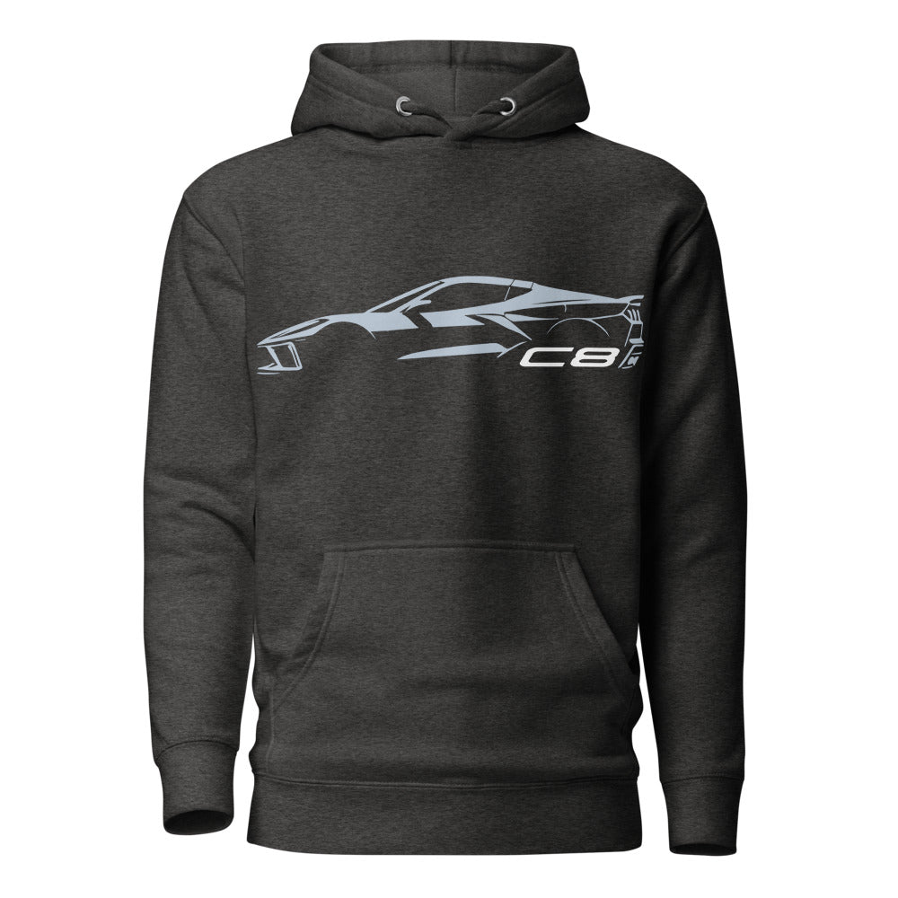 2024 Corvette C8 hoodie for Vette Drivers Ceramic Matrix Gray Minimalist Silhouette pullover