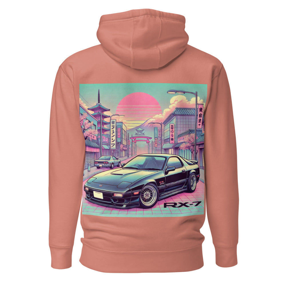 Tokyo Sunset RX7 hoodie for 90s JDM Japanese Tuner Car Fans Gearheads RX-7 pullover