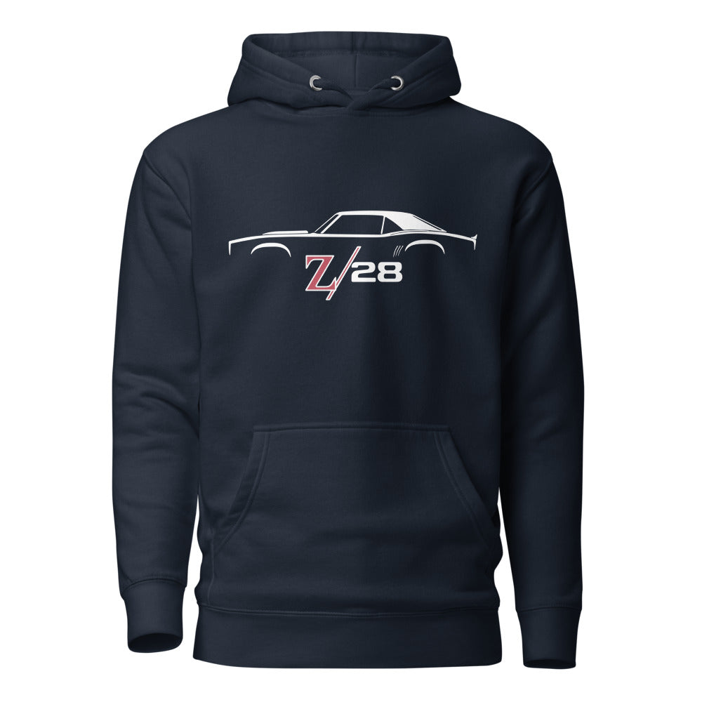 First Gen 1967 1968 1969 Chevy Camaro Z28 Outline Silhouette Classic Car Owners Hoodie Pullover Sweatshirt