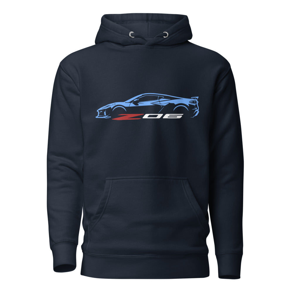 2024 2025 Corvette C8 Z06 Rapid Blue Silhouette 8th Generation Vette Drivers Custom Hoodie Pullover Sweatshirt