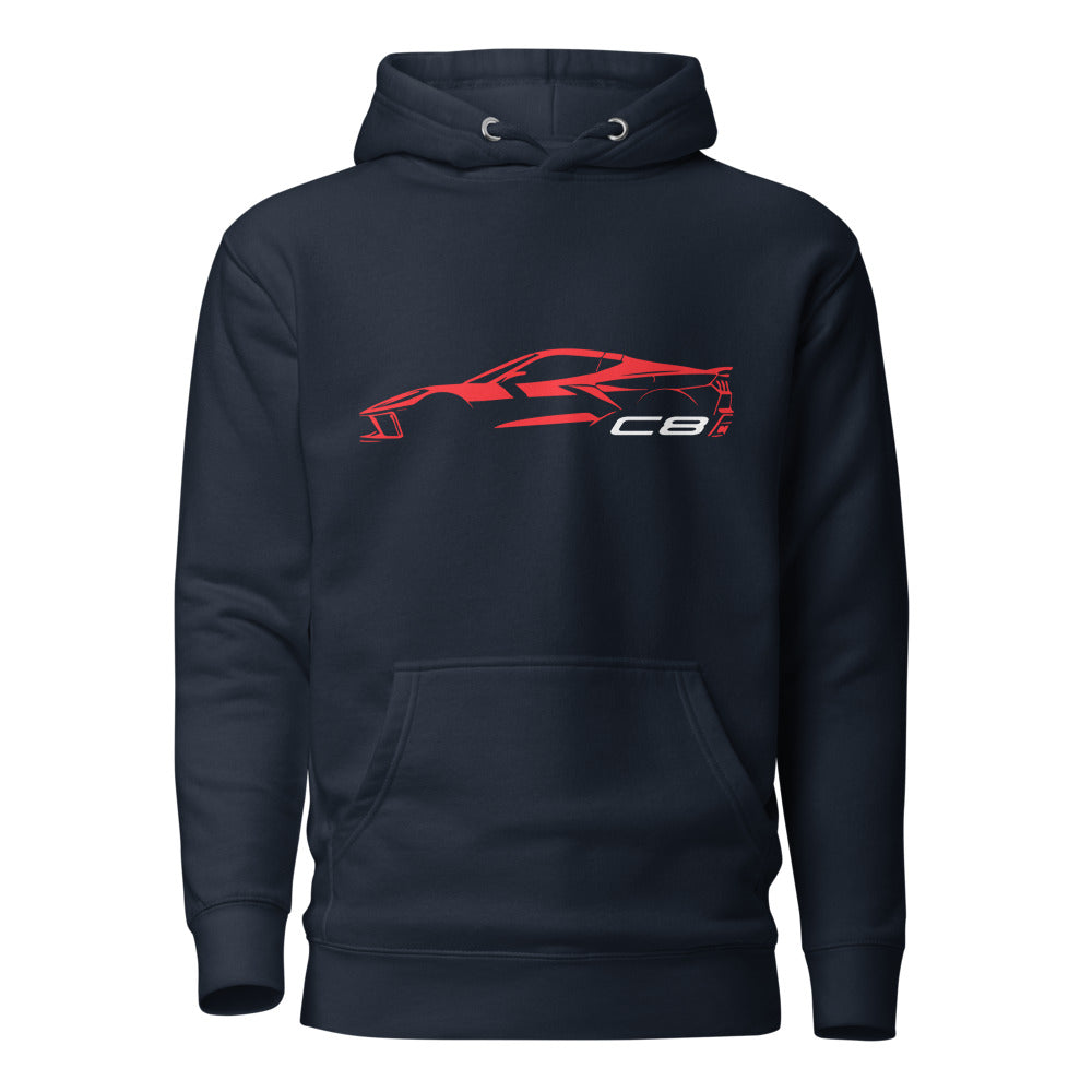 2024 Corvette C8 hoodie for Vette Drivers Torch Red Minimalist Silhouette Custom Pullover