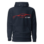 2024 Corvette C8 hoodie for Vette Drivers Red Mist Minimalist Silhouette Custom pullover