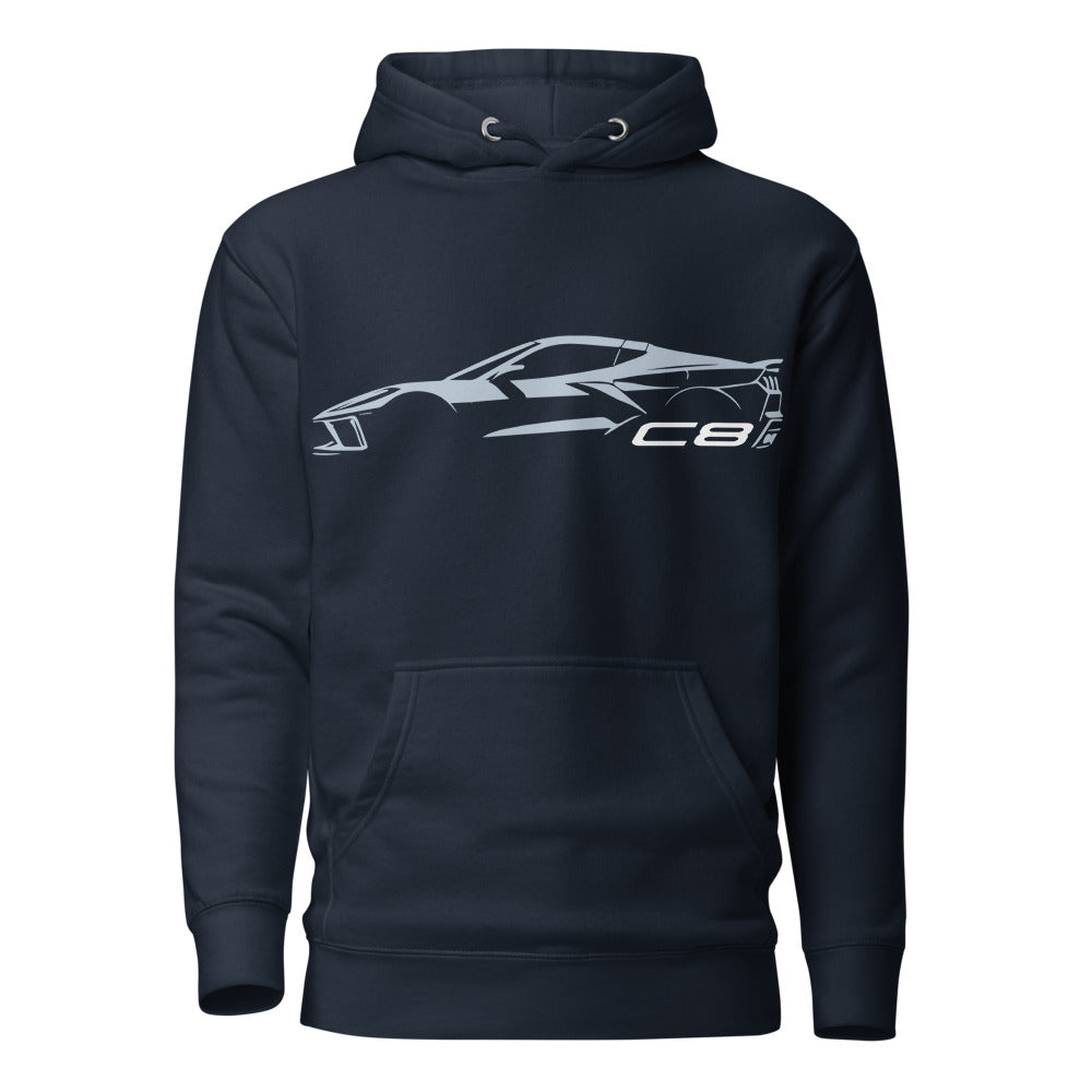 2024 Corvette C8 hoodie for Vette Drivers Ceramic Matrix Gray Minimalist Silhouette pullover