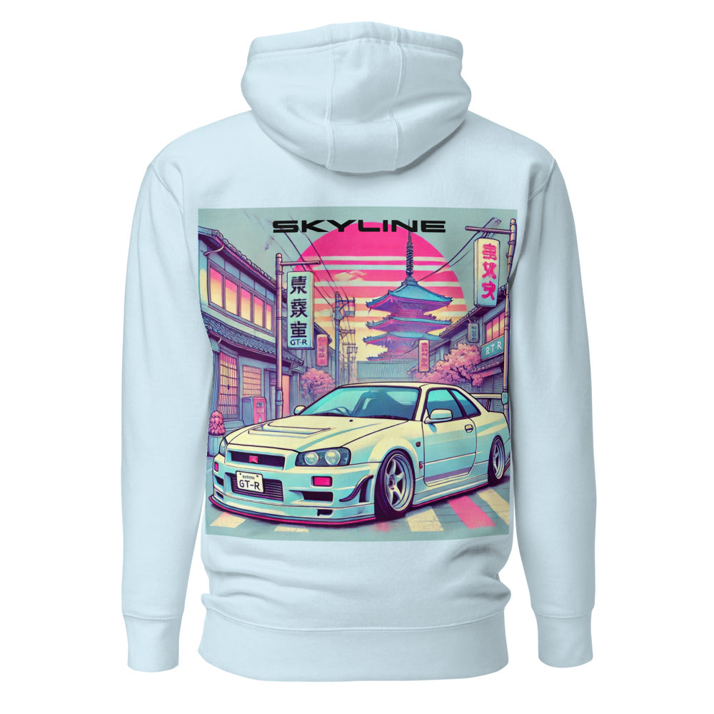 Tokyo Sunset R34 Skyline GT-R hoodie for JDM Japanese Car Fans GTR Pullover Sweatshirt