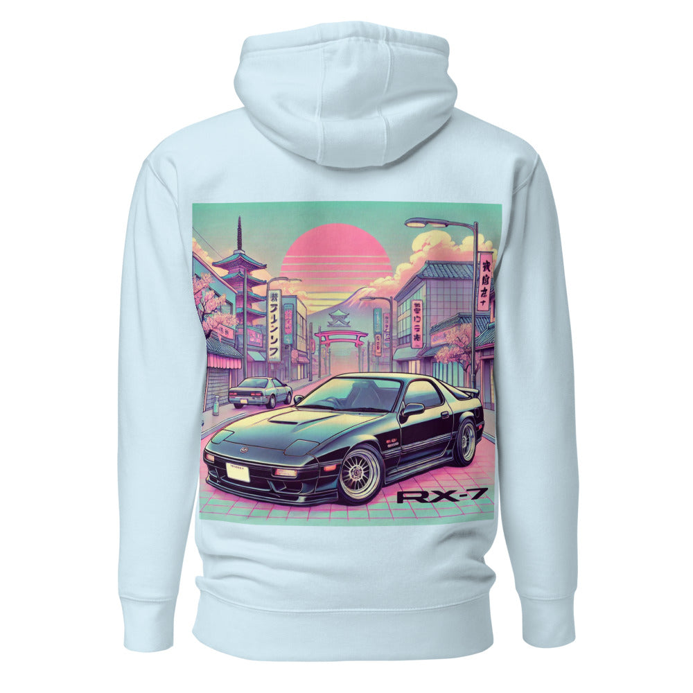 Tokyo Sunset RX7 hoodie for 90s JDM Japanese Tuner Car Fans Gearheads RX-7 pullover