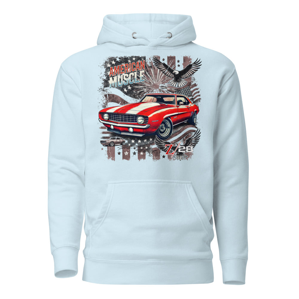 1969 Camaro Z28 Graphic hoodie Patriotic Bald Eagles Stars and Stripes Retro Automotive wear