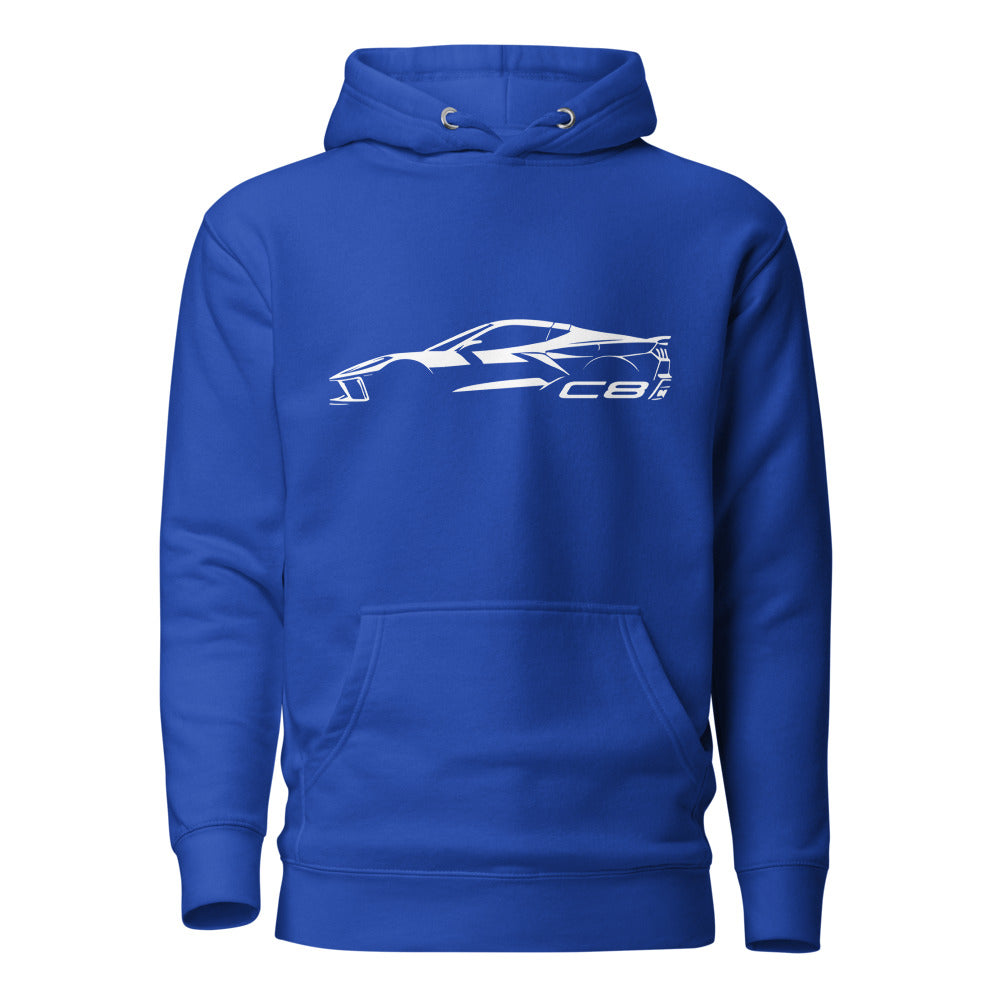 2024 Corvette C8 hoodie for Vette Drivers Arctic White Minimalist Silhouette Custom Pullover