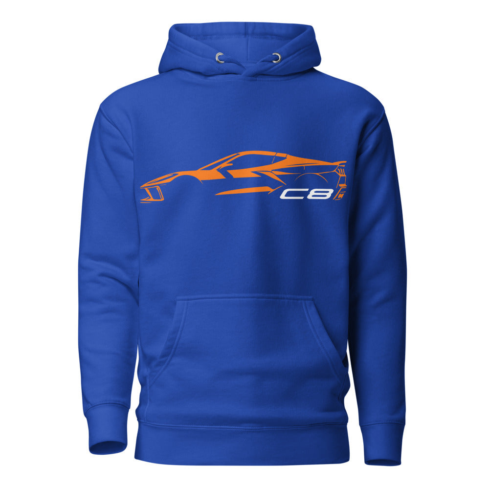 2024 Corvette C8 hoodie for Vette Drivers Amplify Orange Minimalist Silhouette Pullover