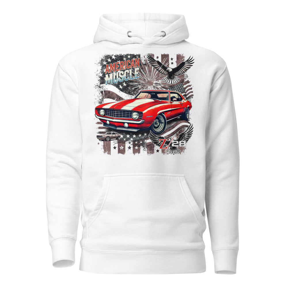 1969 Camaro Z28 Graphic hoodie Patriotic Bald Eagles Stars and Stripes Retro Automotive wear