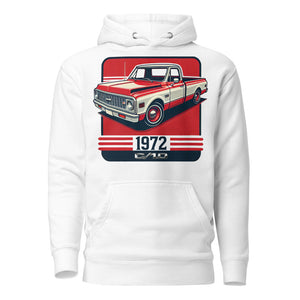 Red and White 1972 Chevy C10 hoodie for American Pickup Truck Owners Retro Automotive