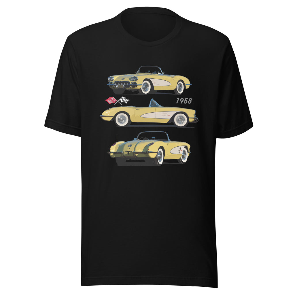 1958 Chevrolet Corvette C1 Panama Yellow and White Antique American Classic Car Art Unisex t-shirt