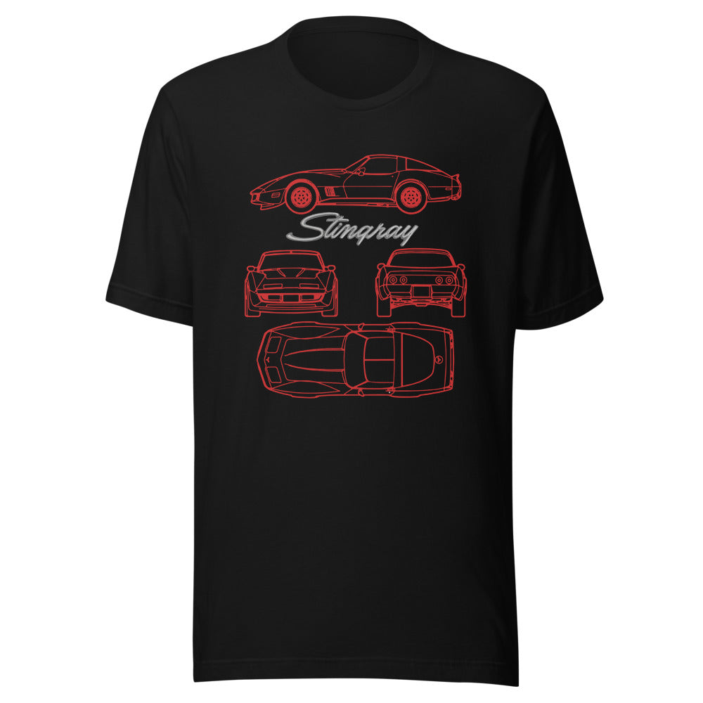 Third Generation Red Corvette Stingray T-Shirt for C3 Vette Enthusiasts Classic Car Owners Tee