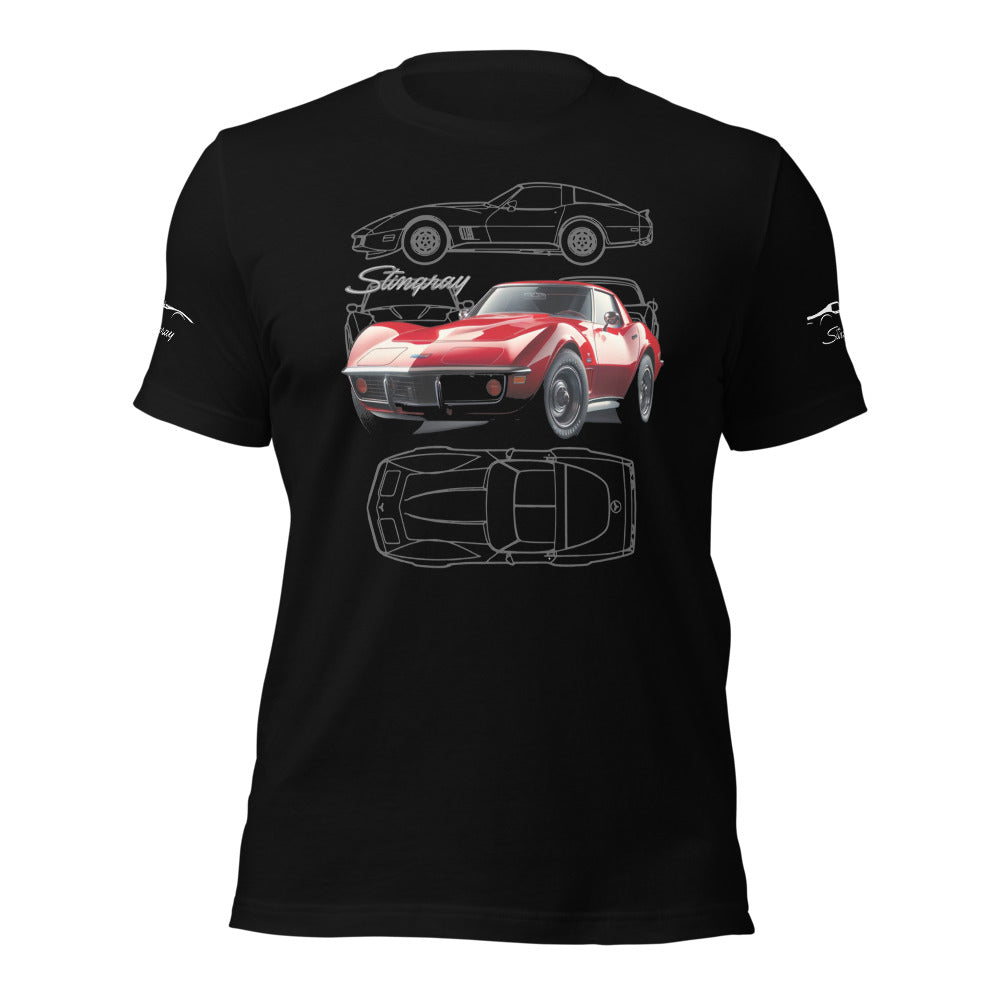 Red Corvette Stingray Custom C3 Vette Owners tshirt for Chevy Classic Car Drivers tee