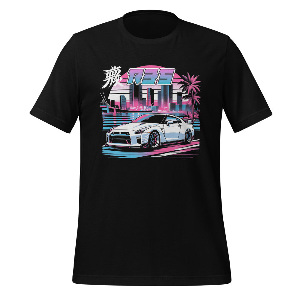 R35 GTR Tshirt Japanese Monster Miami Nights Edition JDM Japan Car Culture GT-R Tee