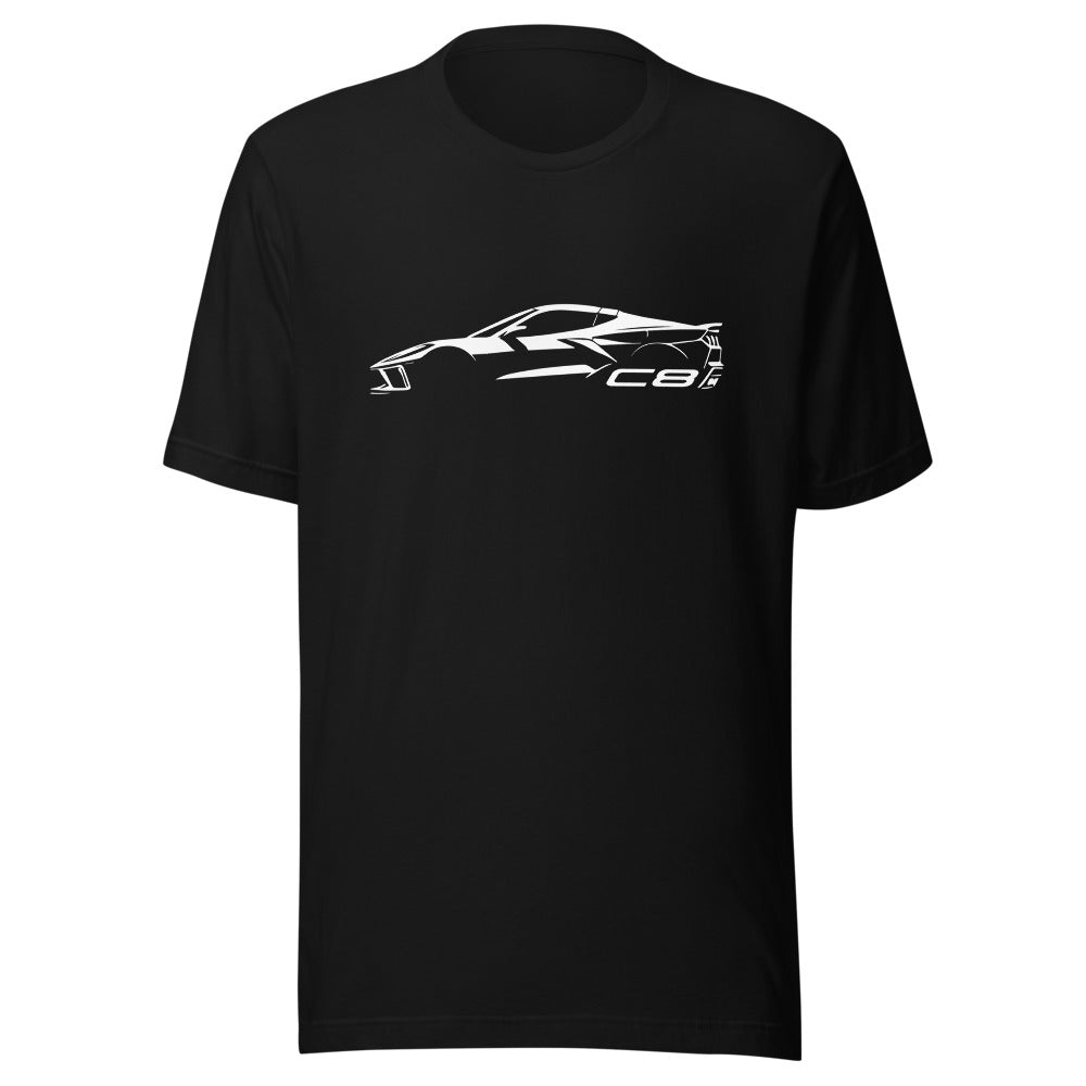 2024 Corvette C8 tshirt for Vette Drivers Arctic White Minimalist Silhouette Custom Tee