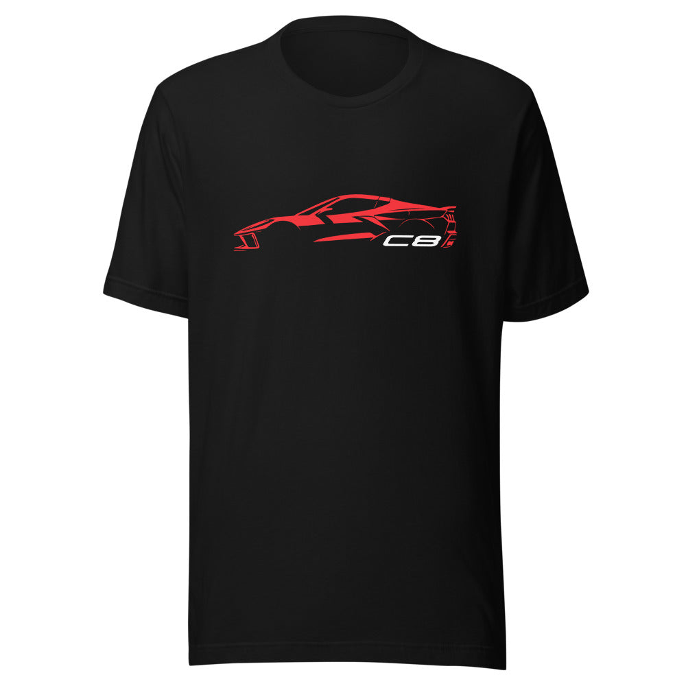 2024 Corvette C8 tshirt for Vette Drivers Torch Red Minimalist Silhouette Custom Tee