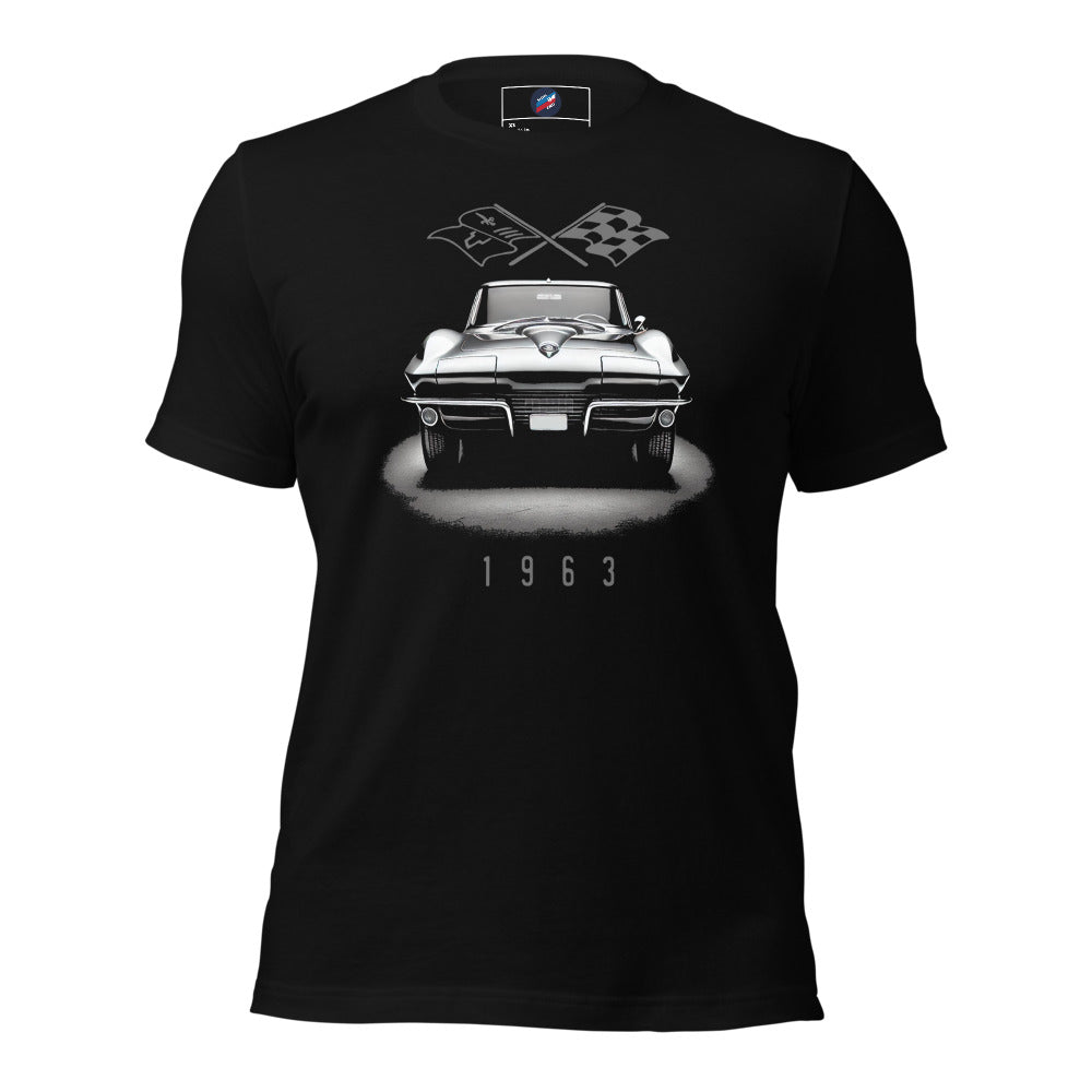 1963 Corvette t-shirt for C2 Vette Owners Monochrome Front View Classic Car Tee