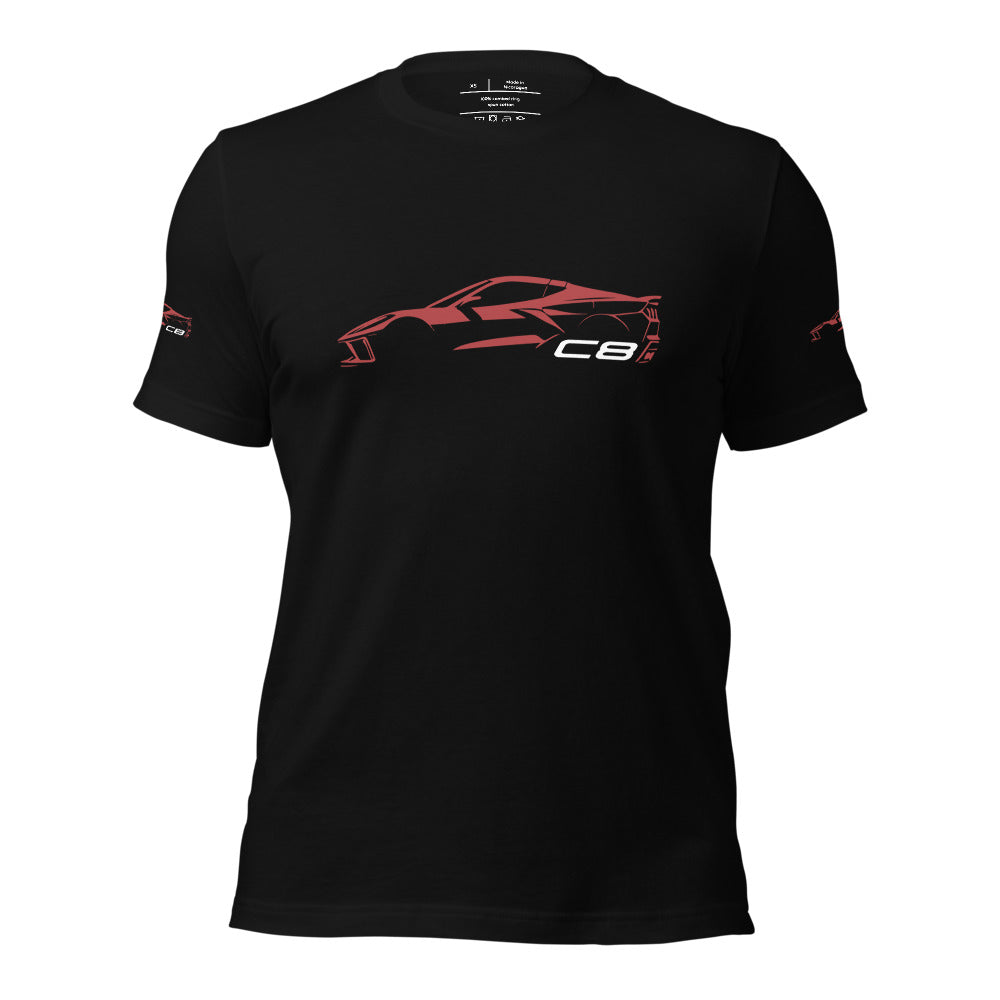 2024 Corvette C8 tshirt for Vette Drivers Red Mist Minimalist Silhouette Custom tee