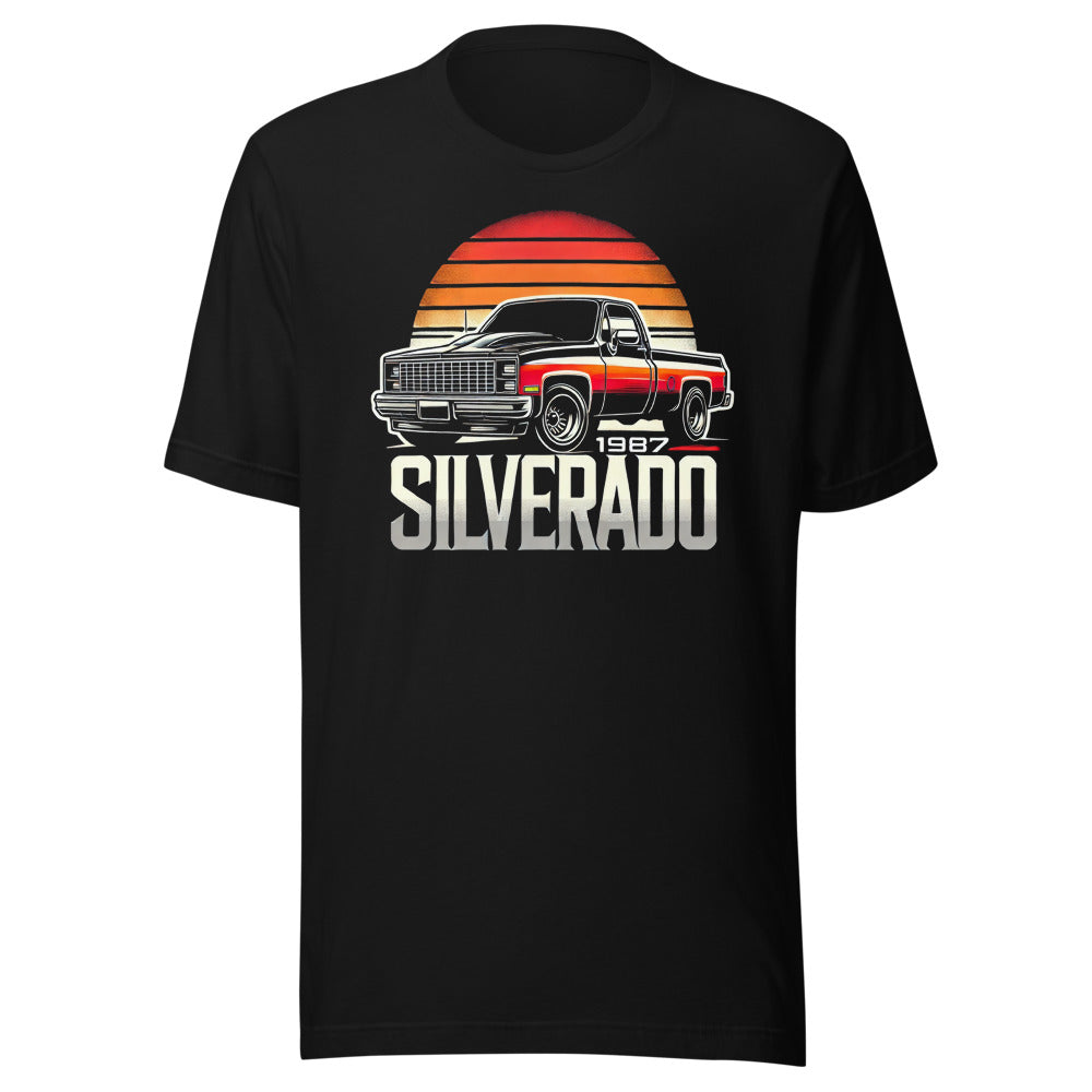 1987 Silverado t-shirt for Chevy Square Body Pickup Truck Enthusiasts Gear Heads Automotive Tees