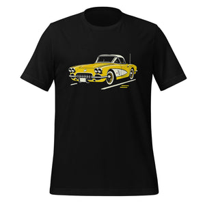 1958 Corvette t-shirt Yellow C1 Vette Art Graphic Tee for Chevy Classic Car Owners