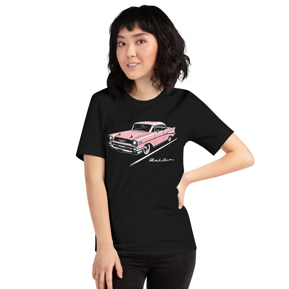 Pink 1957 Bel Air Graphic Tee for Chevy Classic Car Owners Unisex t-shirt