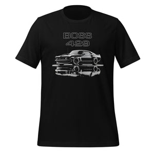 Black 1969 Boss 429 Stang t-shirt Muscle Car Fans Automotive Art Tees