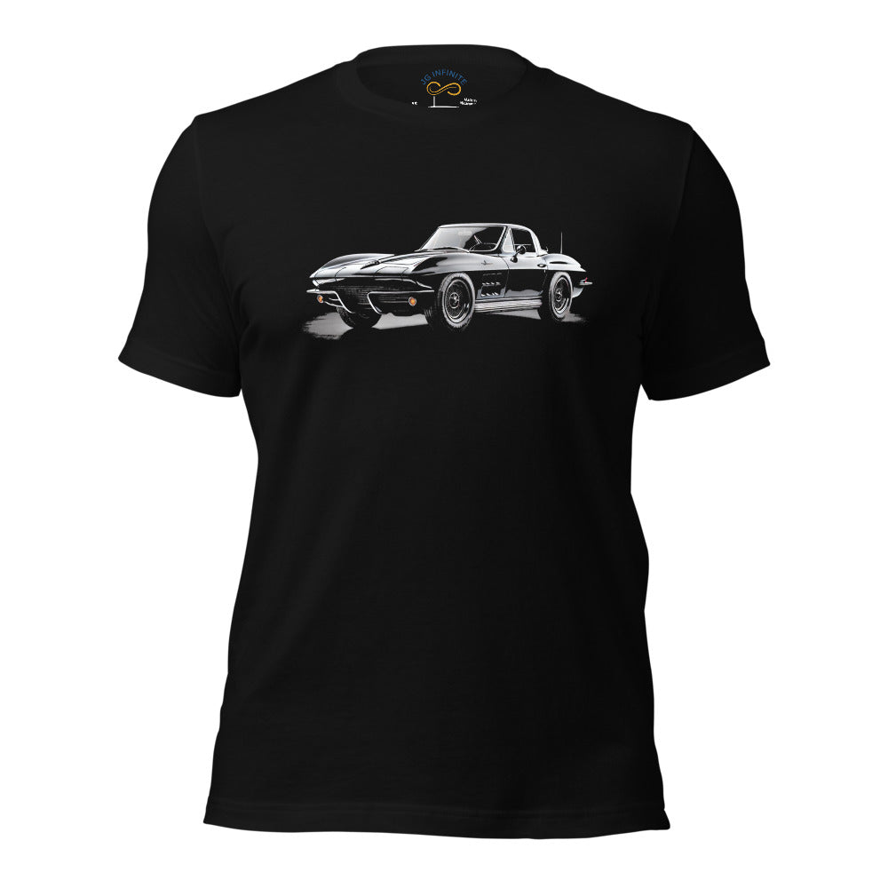 Black 1963 Corvette t-shirt for Chevy Classic Car Bowtie Fans C2 Vette Art Tees
