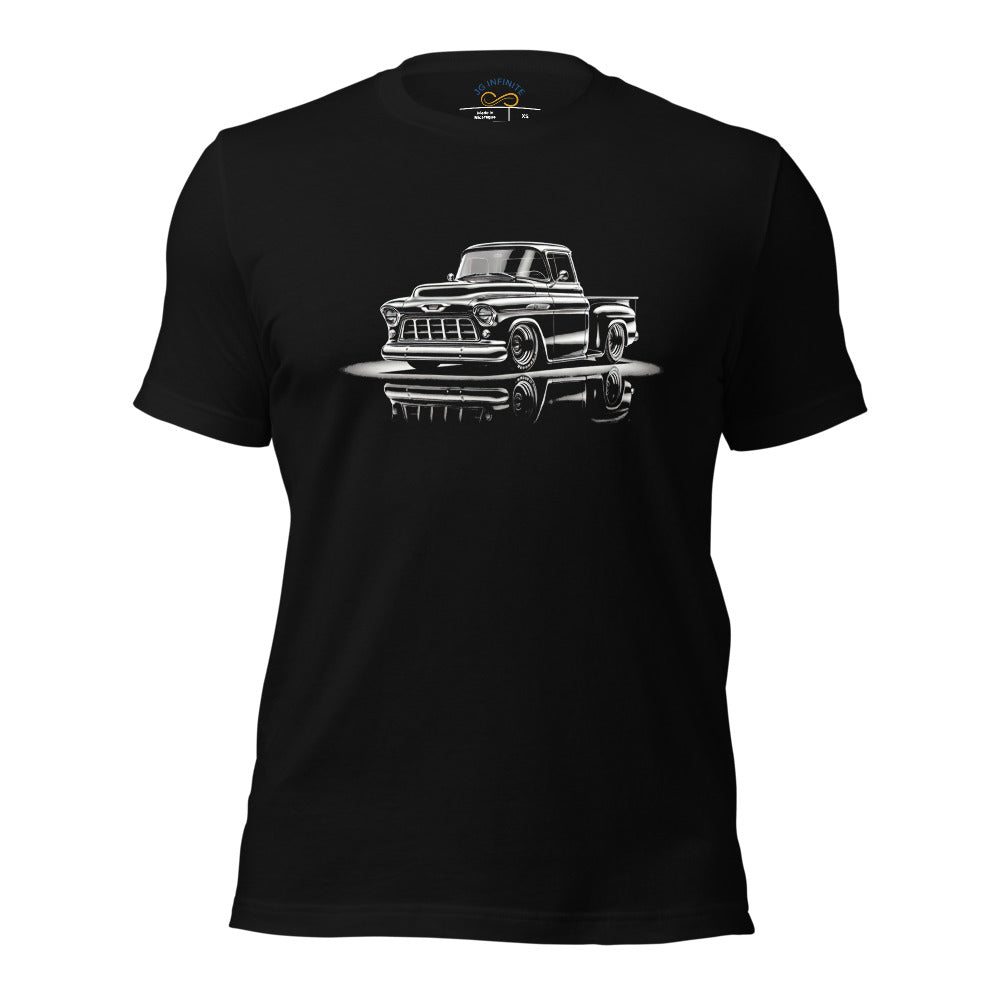 Black 1956 Chevy 3100 t-shirt for Antique Pickup Truck Owners Bowtie Fans Tees