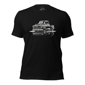 Black 1956 Chevy 3100 t-shirt for Antique Pickup Truck Owners Bowtie Fans Tees