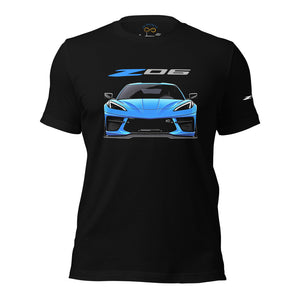 Front 2024 2025 Rapid Blue C8 Corvette Z06 t-shirt