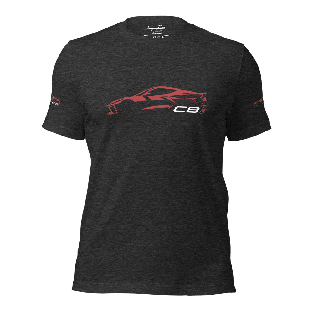 2024 Corvette C8 tshirt for Vette Drivers Red Mist Minimalist Silhouette Custom tee