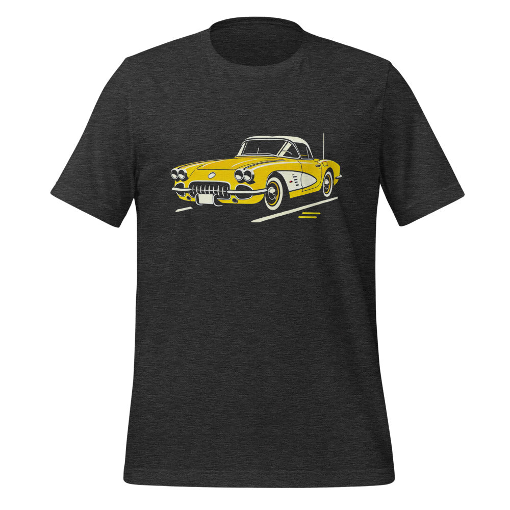 1958 Corvette t-shirt Yellow C1 Vette Art Graphic Tee for Chevy Classic Car Owners