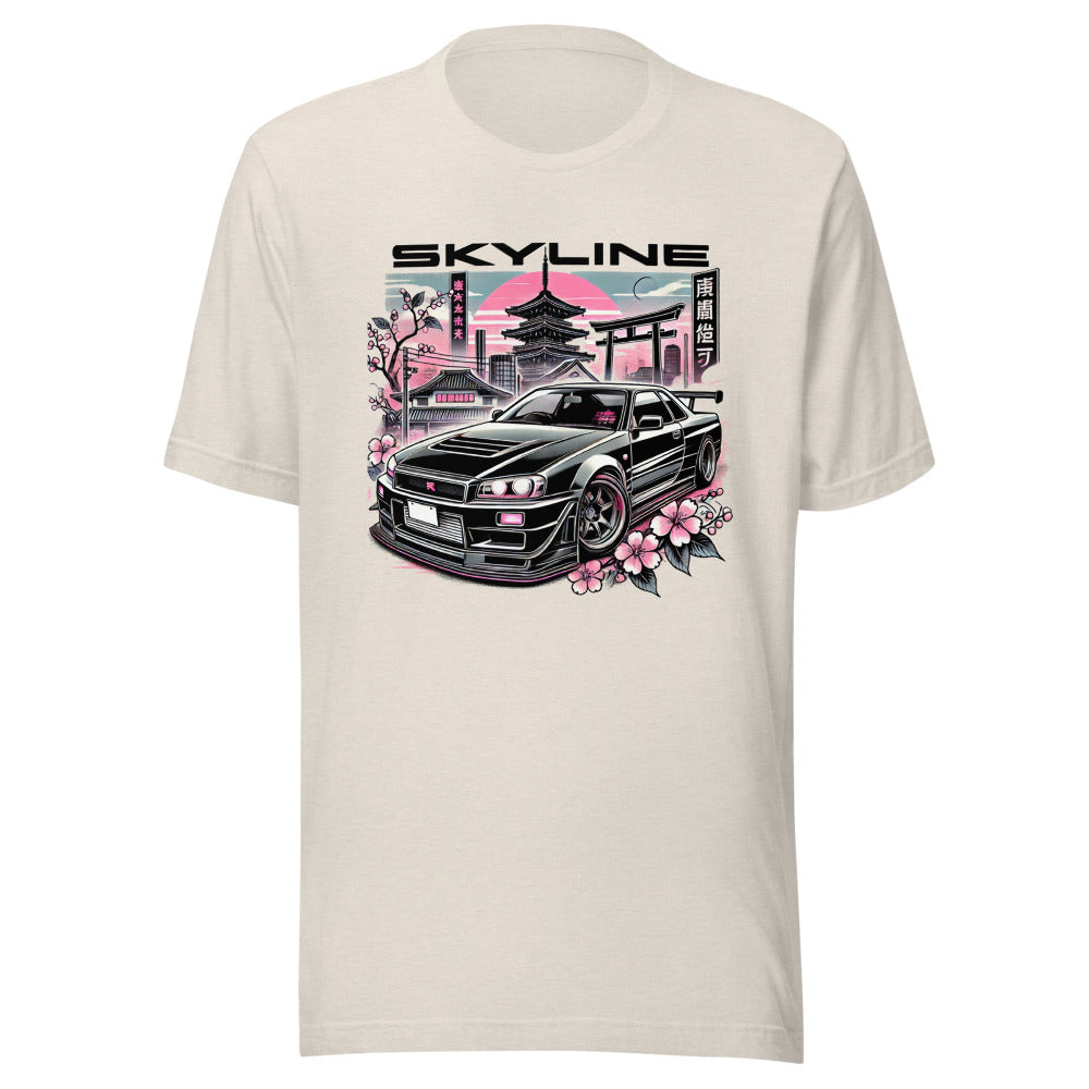 Black R34 GT-R Skyline t-shirt for 90s JDM Fans Japanese Tuner Car Culture Drip GTR Tees