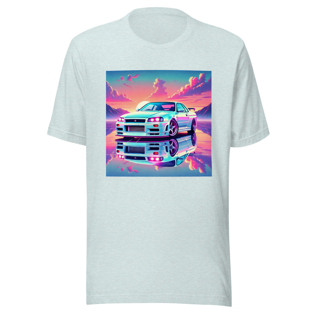 Surreal Sunset R34 GT-R Skyline t-shirt for JDM Fans Japanese Car Culture Tees
