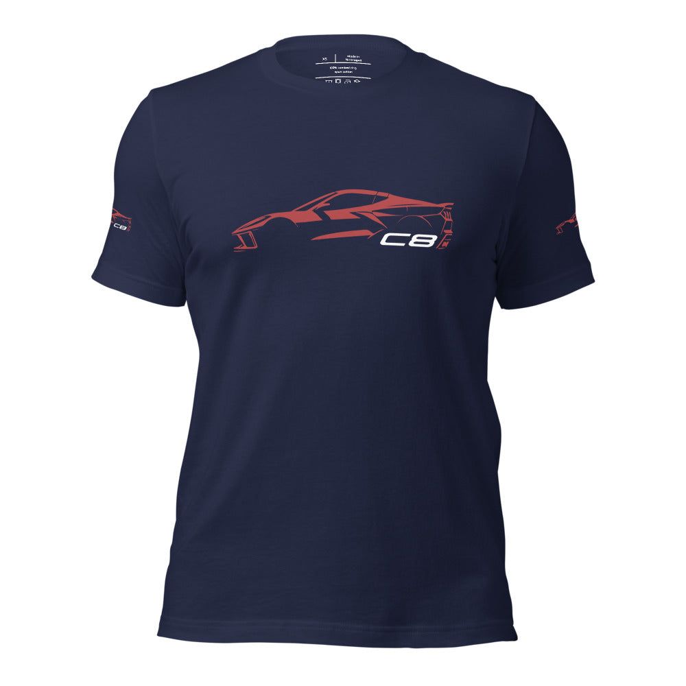 2024 Corvette C8 tshirt for Vette Drivers Red Mist Minimalist Silhouette Custom tee