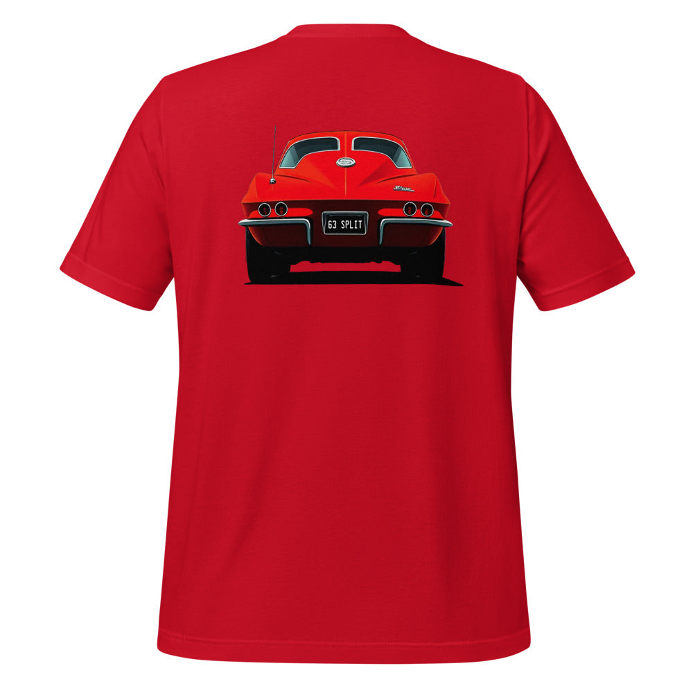 1963 Red Split Window Vette C2 t-shirt for Classic Car Fans