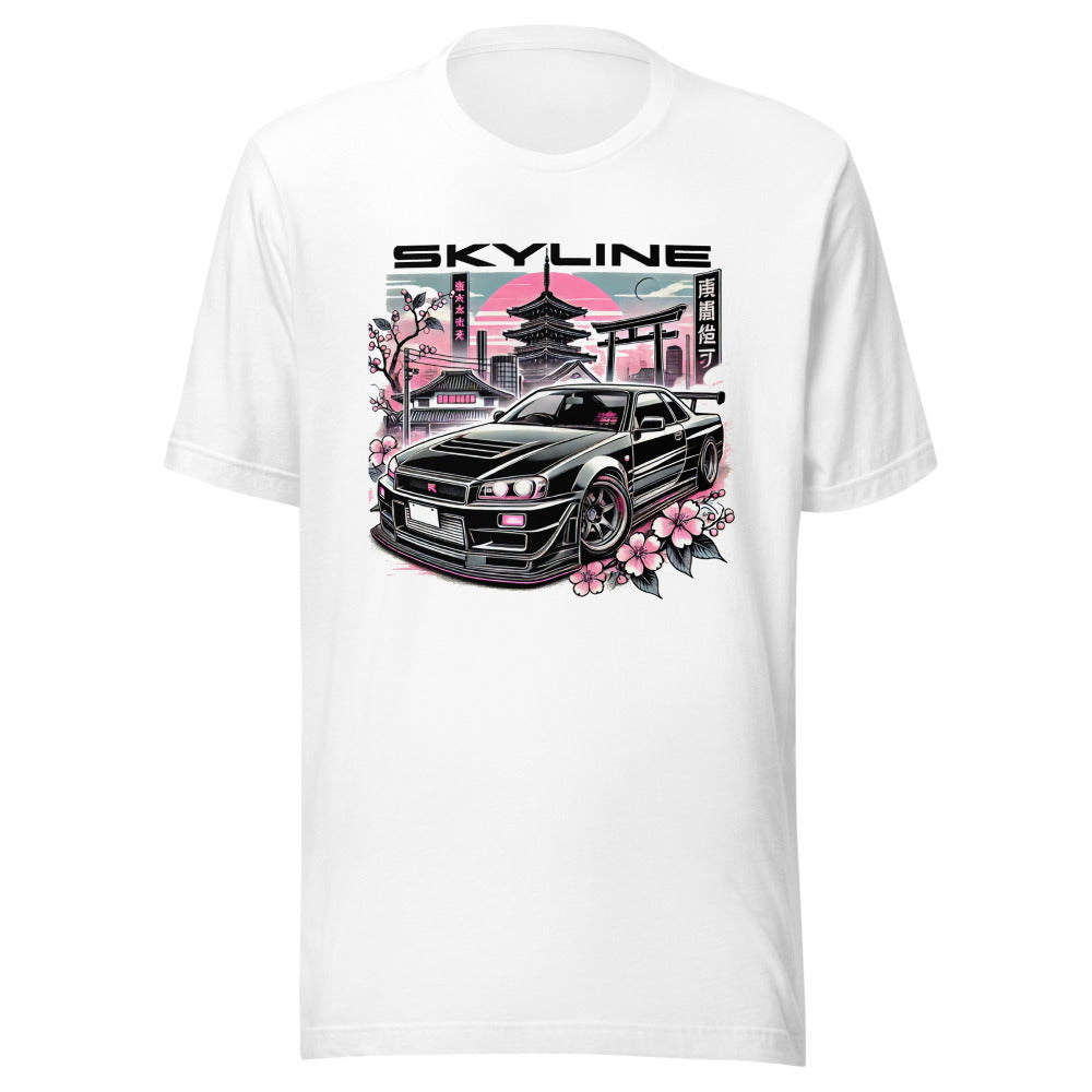 Black R34 GT-R Skyline t-shirt for 90s JDM Fans Japanese Tuner Car Culture Drip GTR Tees