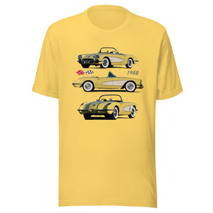 1958 Chevrolet Corvette C1 Panama Yellow and White Antique American Classic Car Art Unisex t-shirt