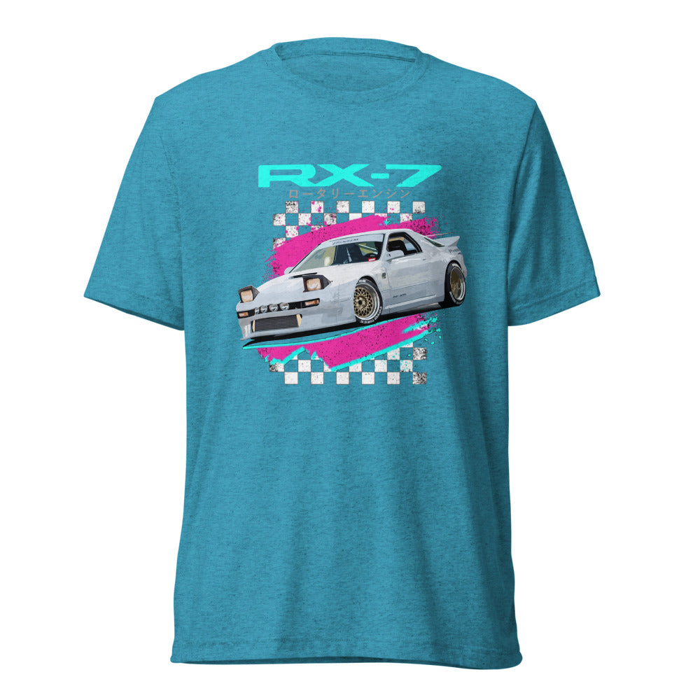 Retro 80s 90s JDM Car Graphic RX-7 Miami Aesthetic Japanese Street Race RX7 tri-blend t-shirt