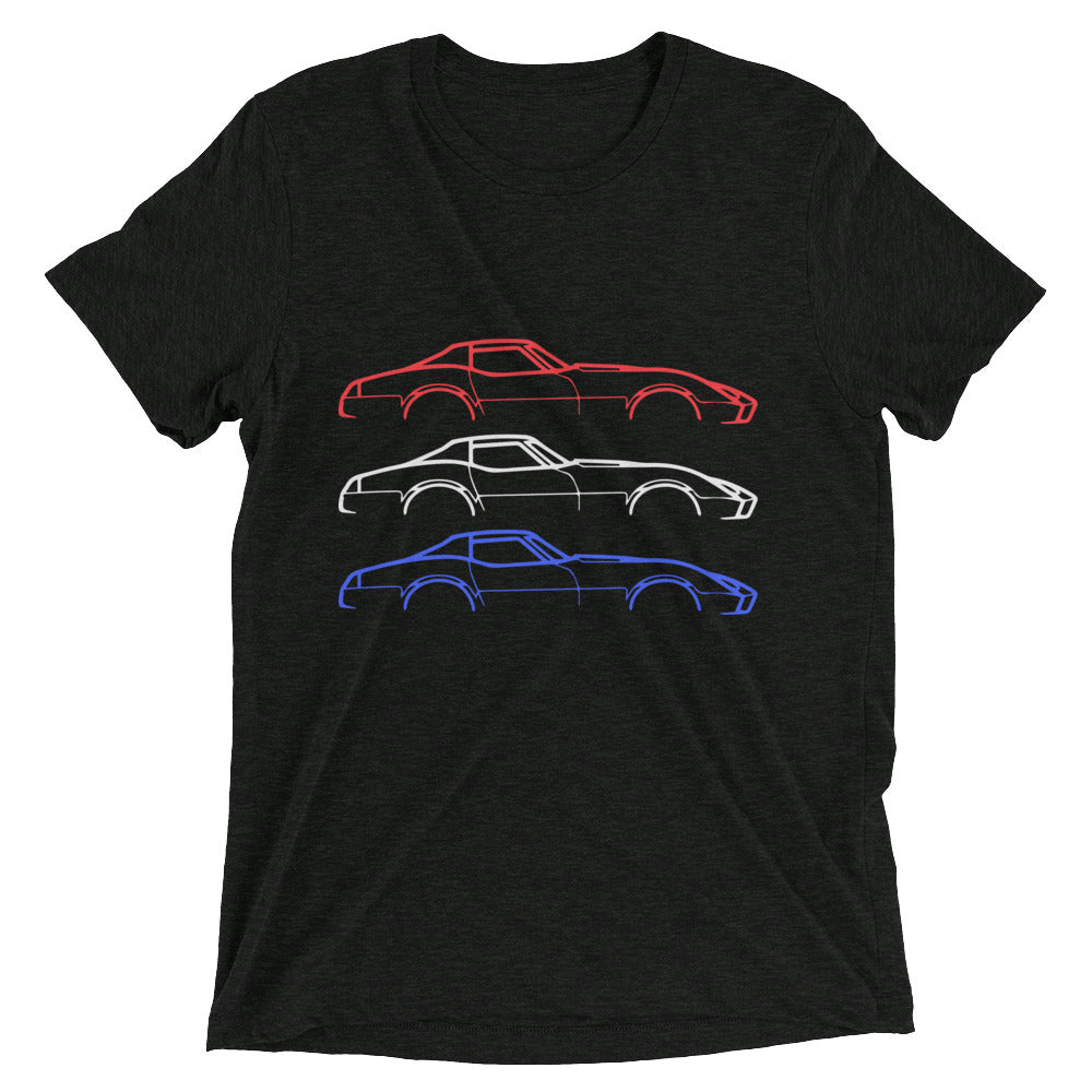 1976 Corvette C3 Outline Patriotic Colors 3rd Gen Vette Owner Short sleeve tri-blend t-shirt