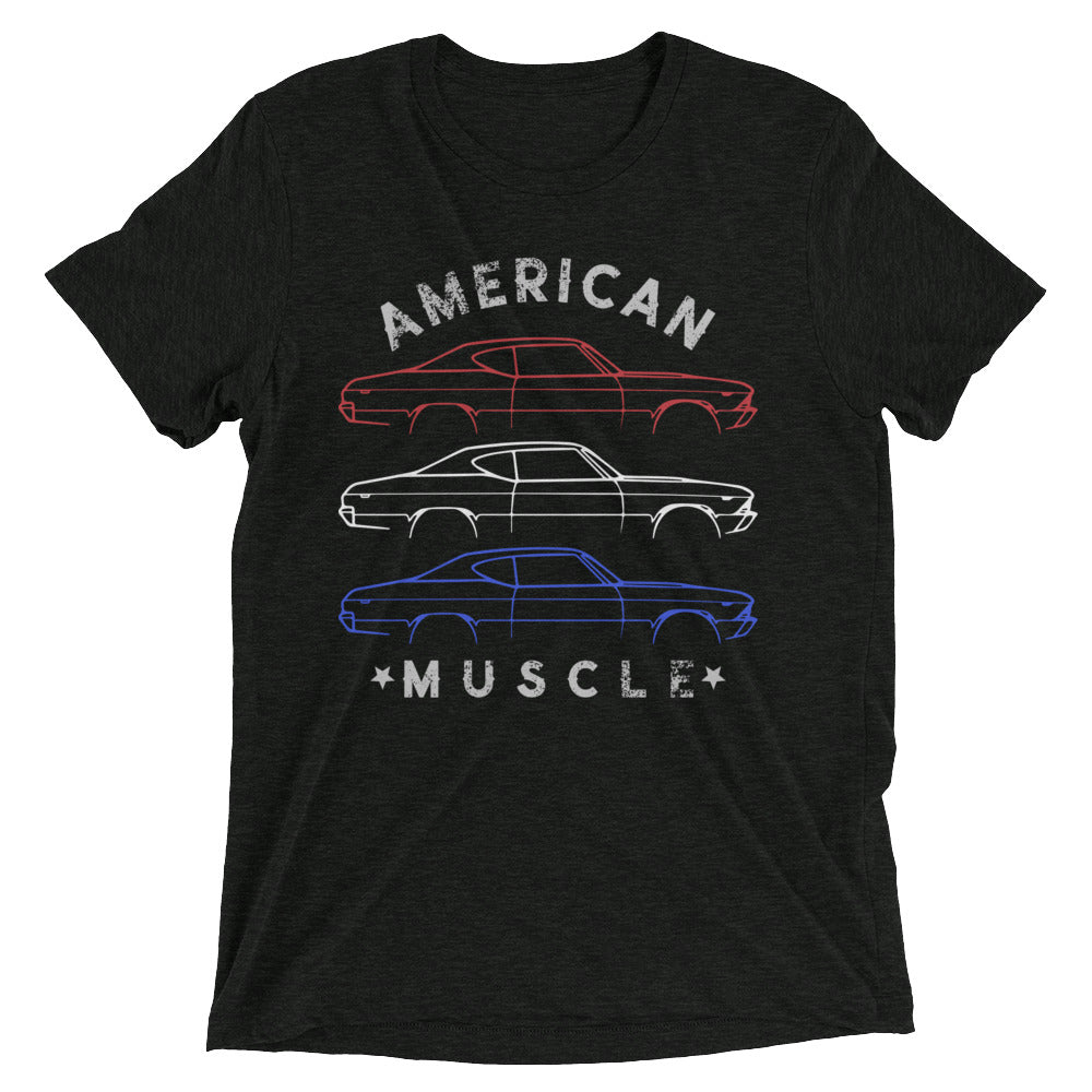 1969 Chevelle SS Outline Patriotic Colors American Muscle Car Owner Short sleeve tri-blend t-shirt