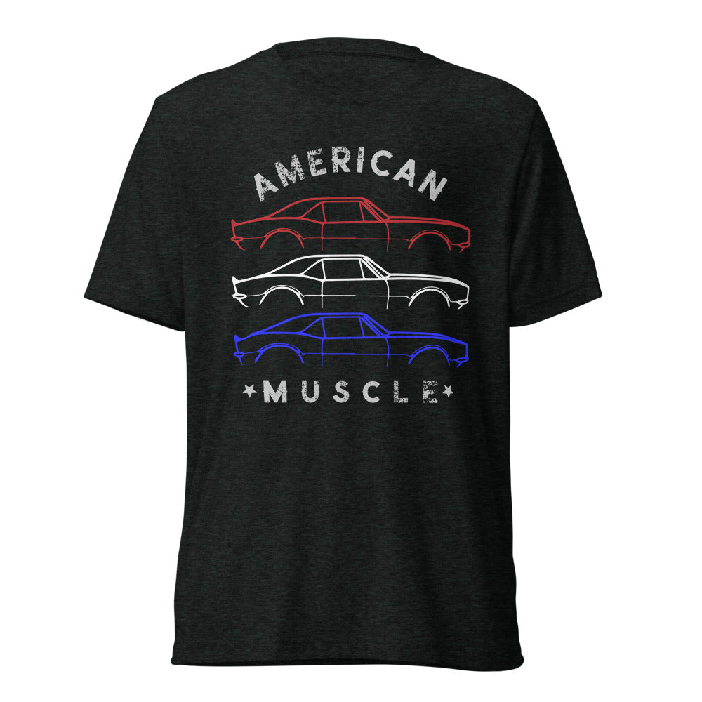 1967 Chevy Camaro SS RS Outline American Muscle Car Owner Patriotic Theme tri-blend t-shirt